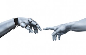 Michelangelo: Creation of Adam. Robot Hand.